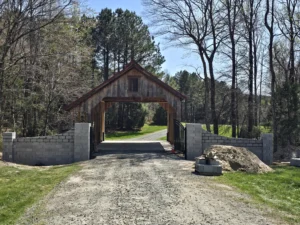 New covered entrance under construction at Whispering Pines Venue.