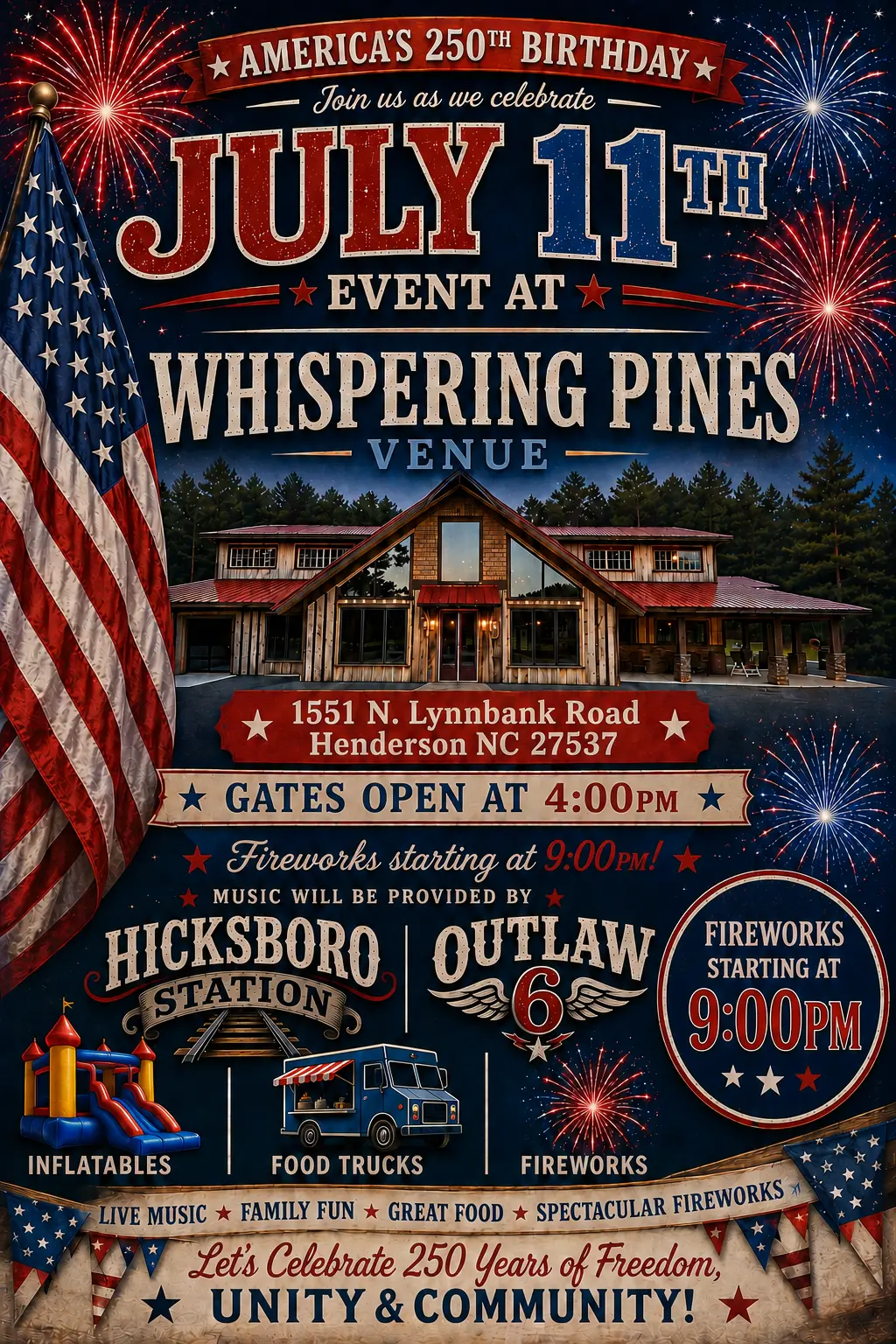 Celebrate America's 250th Birthday with Whispering Pines!